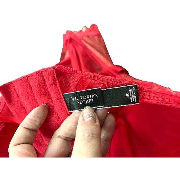 Victorias Secret Red Lace & Mesh Bustier Set 36D XL - Picture 5 of 10